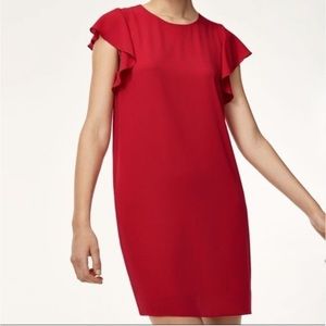 Aritzia Babaton Burt Sheath Ruffle Sleeve Knee Length Chiffon Lined Red XXS